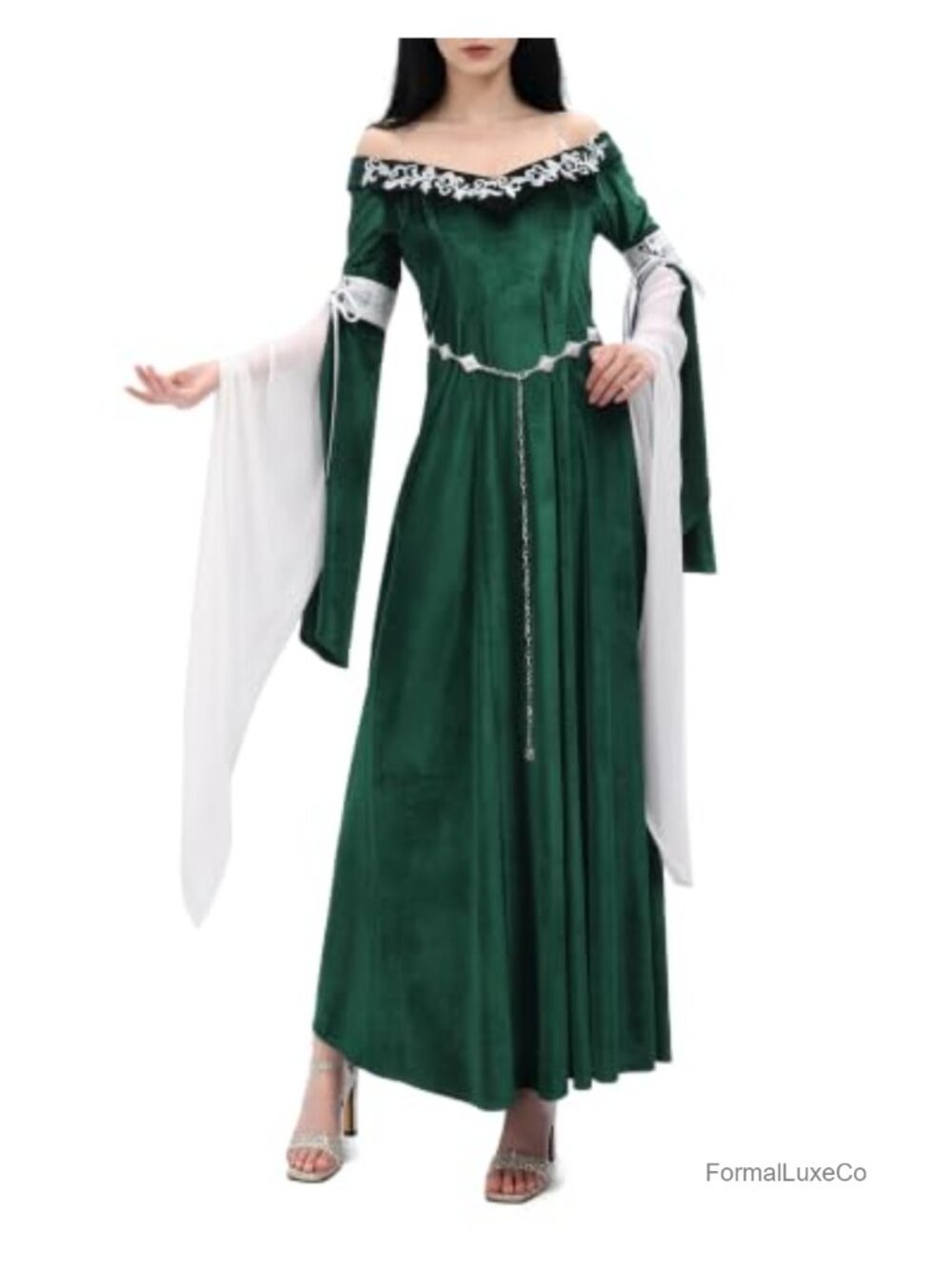 Off Shoulder Renaissance Velvet Dress Gown with Chiffon Sleeves